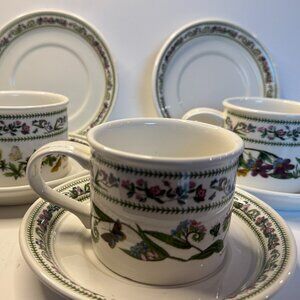 Portmeirion Botanic Garden Saucers (5) + 3 Cups Chipped | Floral Variation